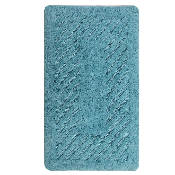 Knightsbridge Diagonal Racetrack 100% Cotton Reversible Bath Rug 20 X 30 Aqua