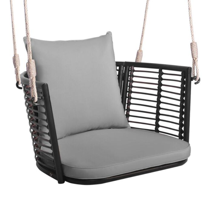 Hivvago Porch Swing Patio Hanging Rattan Chair with Zippered Cushions and Rope