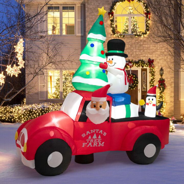 Hivvago 8 Feet Wide Inflatable Santa Claus Driving a Car with LED and Air Blower