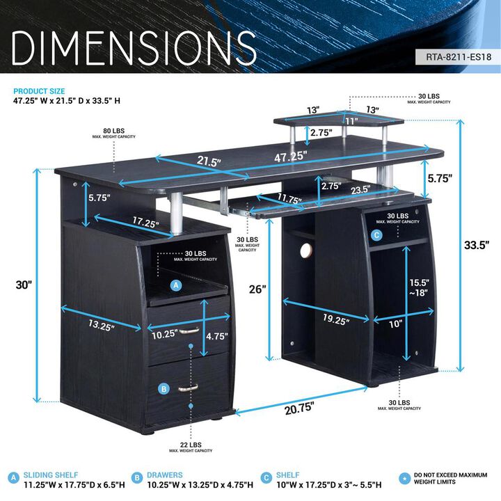Techni Mobili Complete Computer Workstation Desk With Storage. Color: Espresso