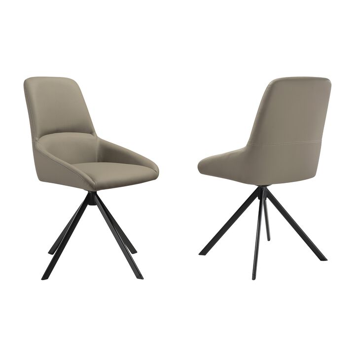 Rick 22 Inch Swivel Dining Chair Set of 2, Taupe Faux Leather, Black Legs - Benzara