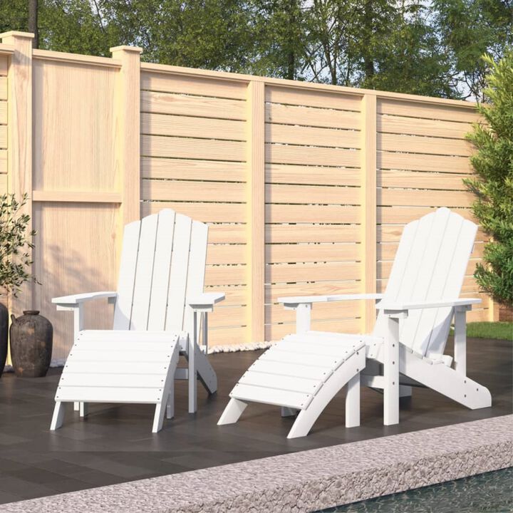 vidaXL Adirondack Chair 2 Pcs, Outdoor Adirondack Chair Weather Resistant with Footstool, Lawn Chair for Patio Porch Garden Backyard Deck, HDPE White