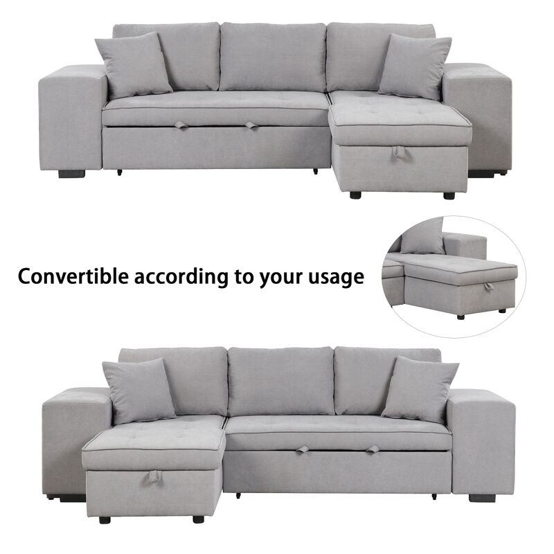 3-Seat Sleeper Sofa Sectional with Storage Chaise & Stools