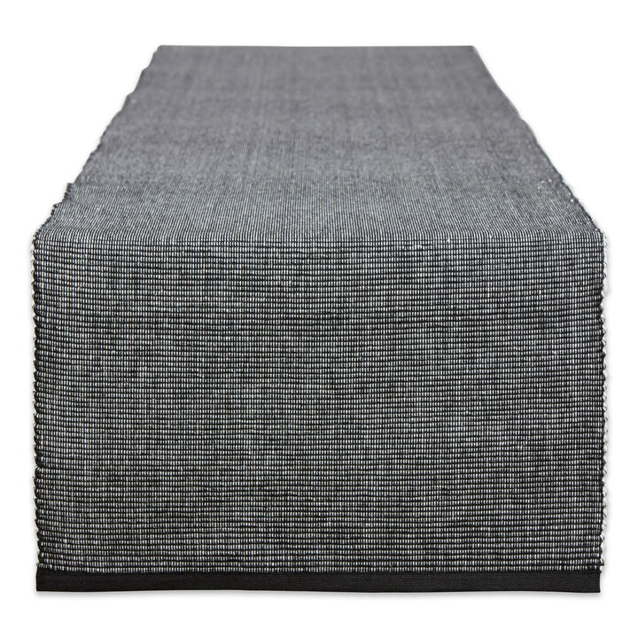 13" x 108" Black and White Rectangular 2-Tone Ribbed Table Runner