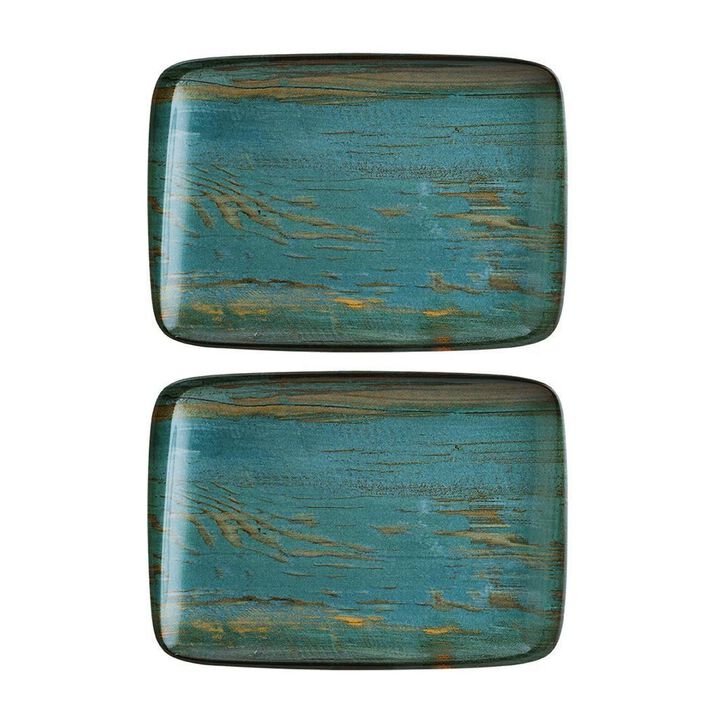 Madera 9" x 6" Rectangular Decorated Porcelain Plate (Set of 2)