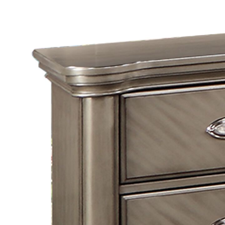 Ada 28 Inch Classic Rustic 2 Drawer Nightstand, Chevron Design, Brown-Benzara