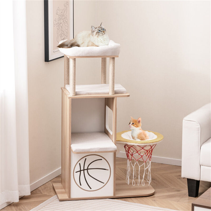 Wooden Cat Condo with Multiple Levels for Cats to Rest and Play