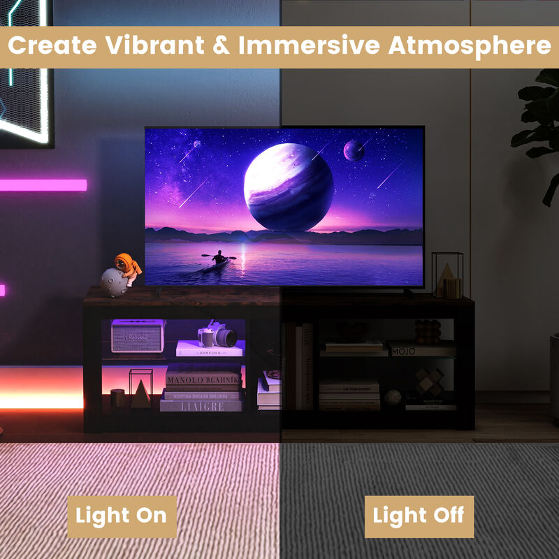 Modern TV Stand with LED Lights and Adjustable Shelves for Flat Screen TVs