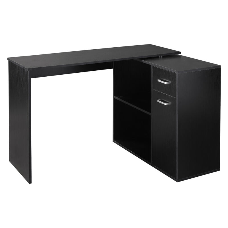 180 Rotating Corner Desk with Storage Shelves and Drawer, Black