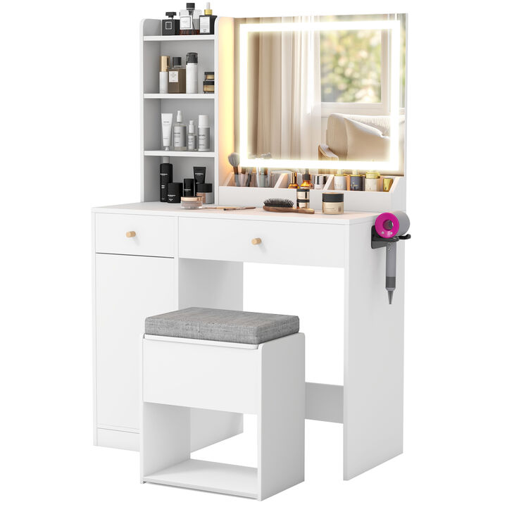 Vanity Dressing Table and Chair Set with Mirror and Lights Vanity Dressing Table and Chair Set with Mirror and Lights