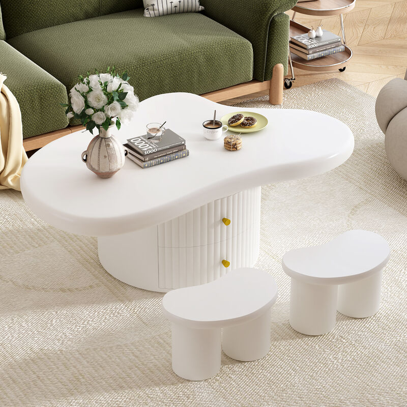Merax Cloud Coffee Table with 2 Stools Living Room Set