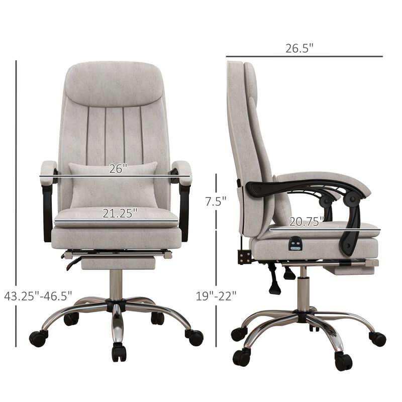 Light Gray Massage Office Chair: Microfiber, Reclining, Footrest
