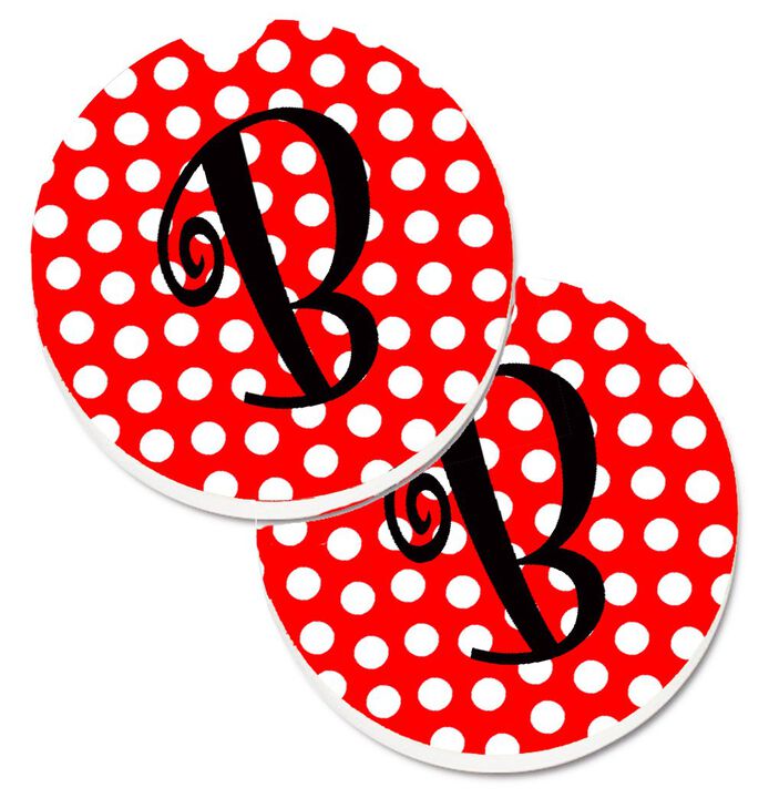 Caroline's Treasures Letter B Initial Monogram Red black Polka Dots Set of 2 Cup Holder Car Coasters CJ1012-BCARC, 2.56, Multicolor