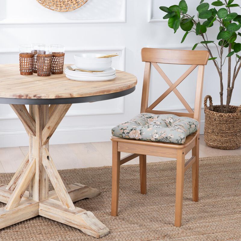 Ellis Bella Rose Stylish Medium Scale Printed Floral Pattern Non-Skid Chair Pad 18"x18" Mist