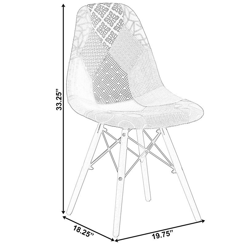Modern Fabric Patchwork Chair with Wooden Legs for Kitchen, Dining Room, Entryway, Living Room, Set 4