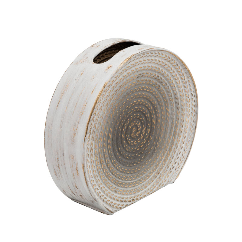 Metal 9" Round Vase, White