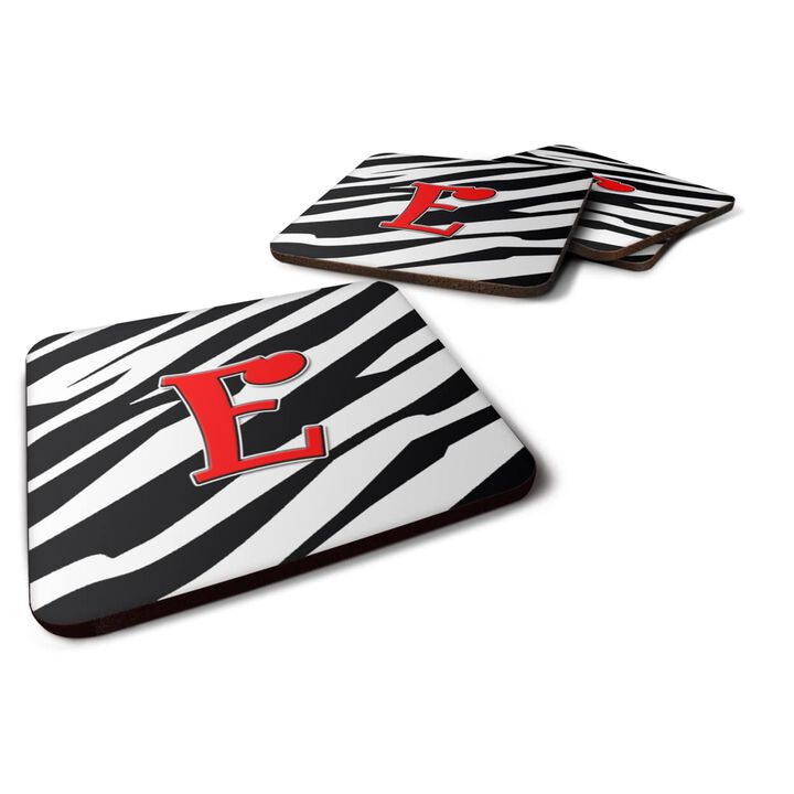 Caroline's Treasures CJ1024-EFC Monogram-Zebra Red Foam Coasters (Set of 4), Initial Letter E, 3.5 H x 3.5 W, Multicolor