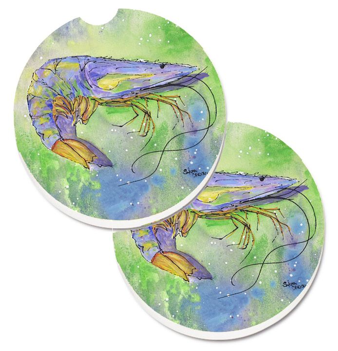 Caroline's Treasures Shrimp Set of 2 Cup Holder Car Coasters 8342CARC, 2.56, Multicolor
