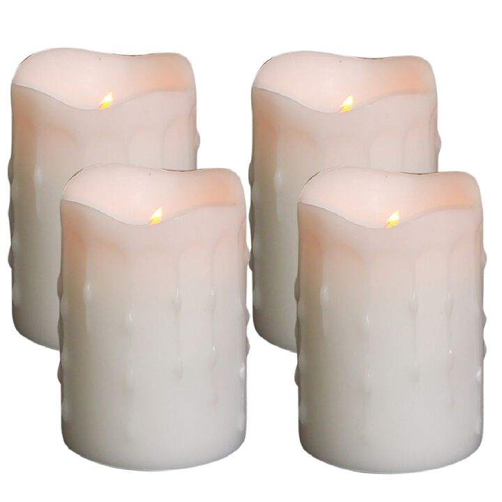 LED Wax Dripping Pillar Candle (Set of 4) for Timed, Soft Lighting and Cozy Ambiance