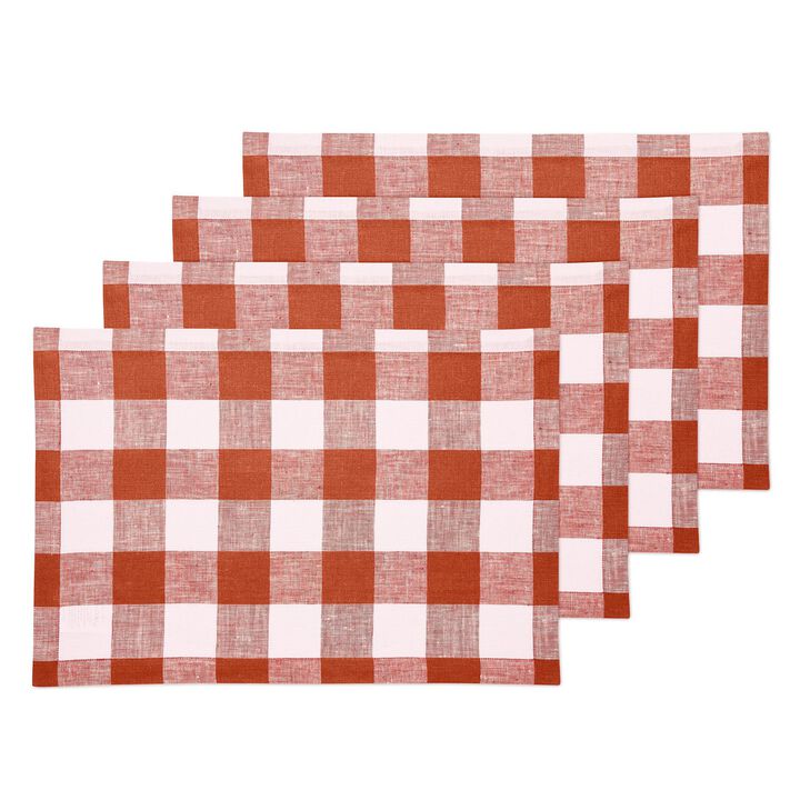 Solino Home 100% Pure Linen 14 x 19 Inch Placemats Set of 4 | Buffalo Check