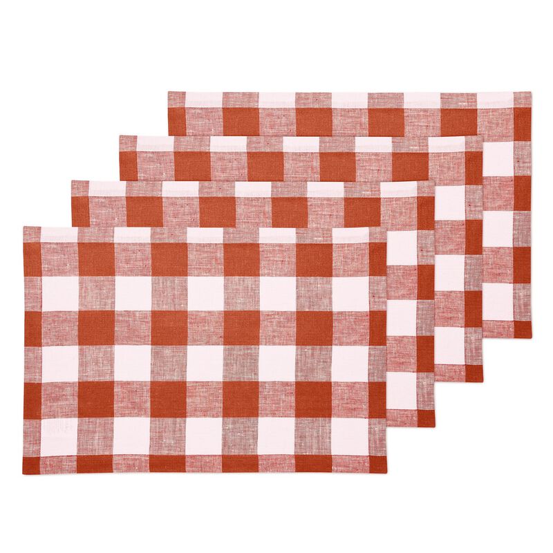 Solino Home 100% Pure Linen 14 x 19 Inch Placemats Set of 4 | Buffalo Check