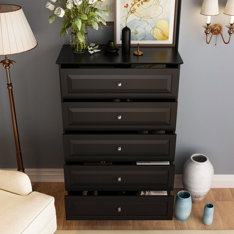 FUFU&GAGA  Classic Black 5-Drawer Chest with Elegant Design and Ample Storage for Bedroom (31.5" W x 47.2" H x 15.7" D) Black