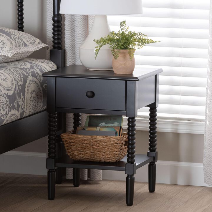 Baxton Studio Braith Farmhouse Ivory Spindle Wood 1 Drawer Nightstand