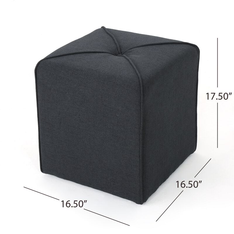 Liasa Footstool Ottoman, Soft Red Fabric, Rubberwood, Square 17 Inch - Benzara