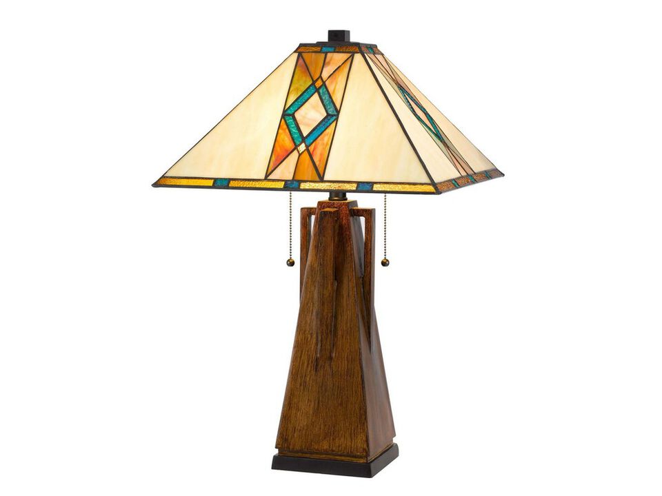 Table Lamp with Tiffany Shade and Geometric Design, Multicolor - Benzara
