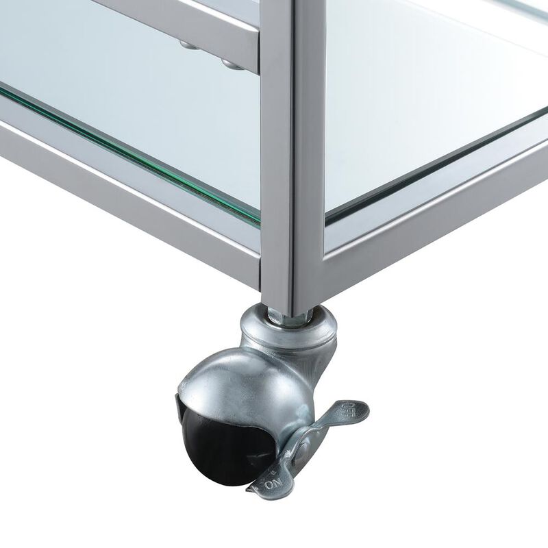 Convenience Concepts Town Square Chrome Faux Marble Mirrored Bar Cart with Shelf
