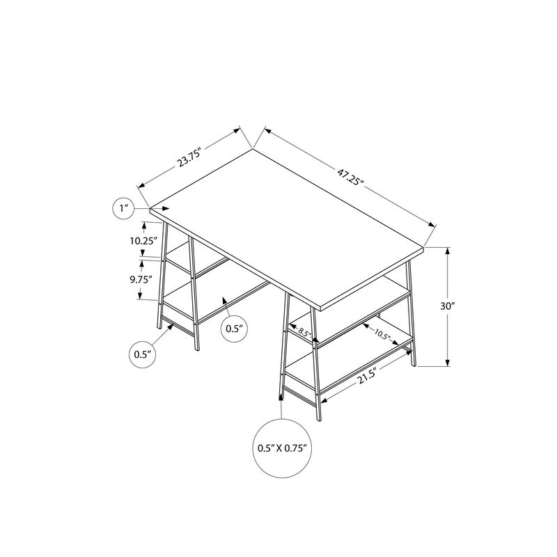 Monarch Specialties I 7524 Computer Desk, Home Office, Laptop, Storage Shelves, 48"L, Work, Metal, Laminate, Grey, Black, Contemporary, Modern