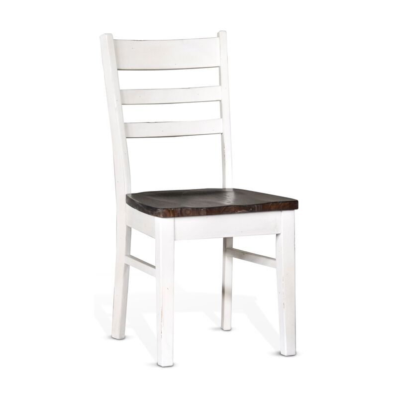 Orso Dining Chair Set of 2, Ladderback, White and Dark Brown Mahogany - Benzara