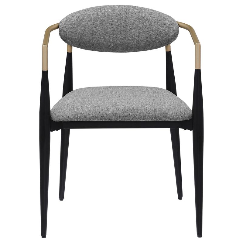Exis Dining Armchair Set of 2, Modern Gray Fabric, Sleek Black Metal - Benzara