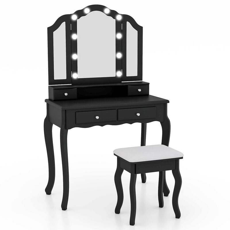 Makeup Vanity Table Set with Lighted Mirror and Drawers