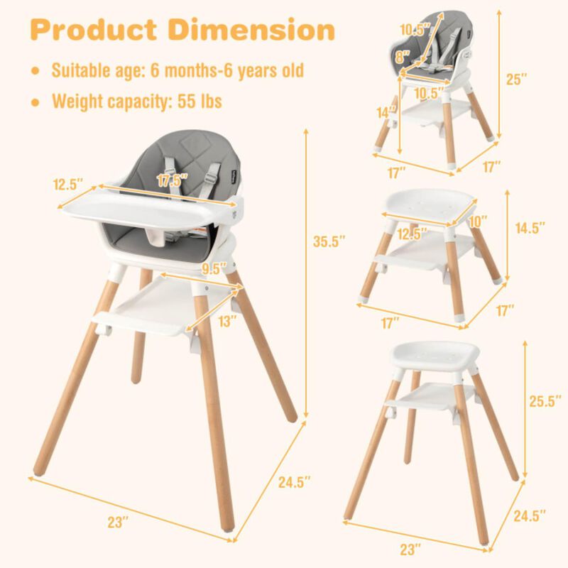 Hivvago 6-in-1 Baby High Chair with Removable Dishwasher and Safe Tray