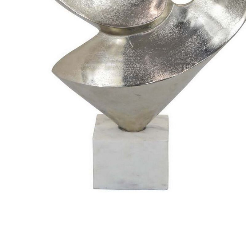 24 Inch Tabletop Home Decor Piece, Modern Art Sculpture, Chrome Metal - Benzara