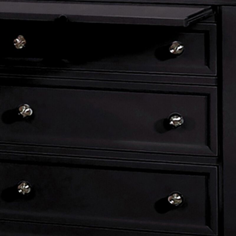Lila 30 Inch Nightstand with Slide Out Tray, Felt Lined Top Drawer, Black-Benzara
