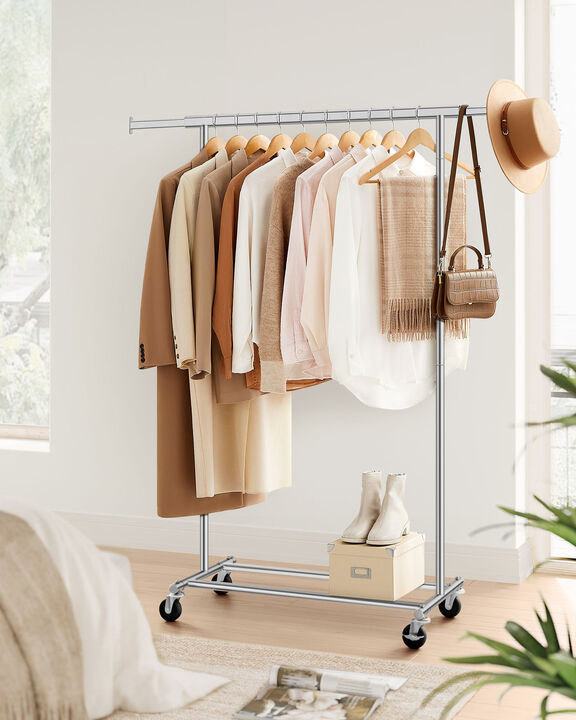 Heavy Duty Collapsible Clothes Rack on Wheels with Extendable Hanging Rail