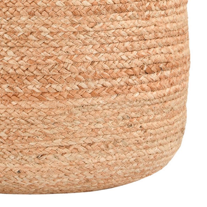 18 Inch Round Accent Pouf, Soft Braided Jute Design, Natural Cream Orange-Benzara