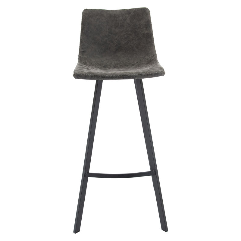 LeisureMod Elland Modern Upholstered Leather Bar Stool with Iron Legs & Footrest – Stylish and Durable Seating for Kitchen or Bar