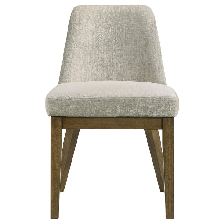 Givy Dining Armless Chair Set of 2, Tapered Legs, Oak Brown Wood, Tan - Benzara