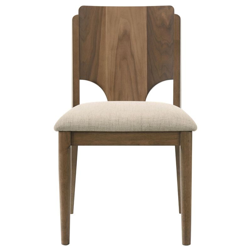 Billie Dining Chair Set of 2, Beige Fabric Seat, Brown Hardwood Frame - Benzara