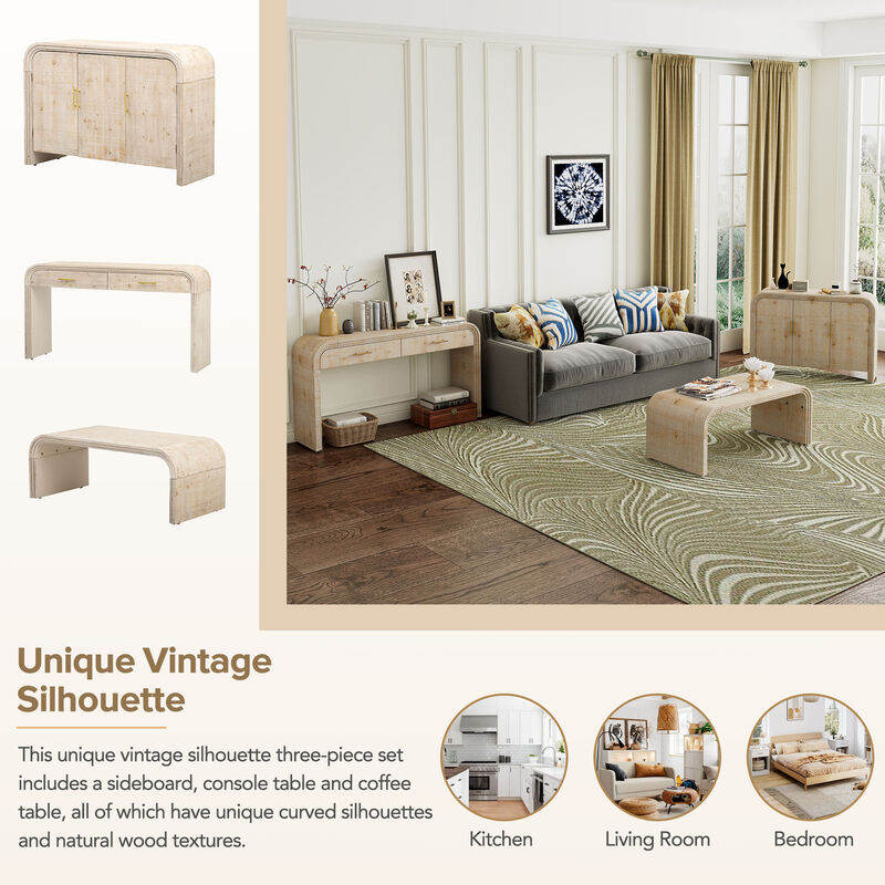 Merax Retro Sideboard, Console Table and Coffee Table Living Set