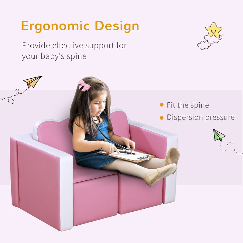 Pink Kiddie Convertible: 2-in-1 Sofa Chair Set with Storage
