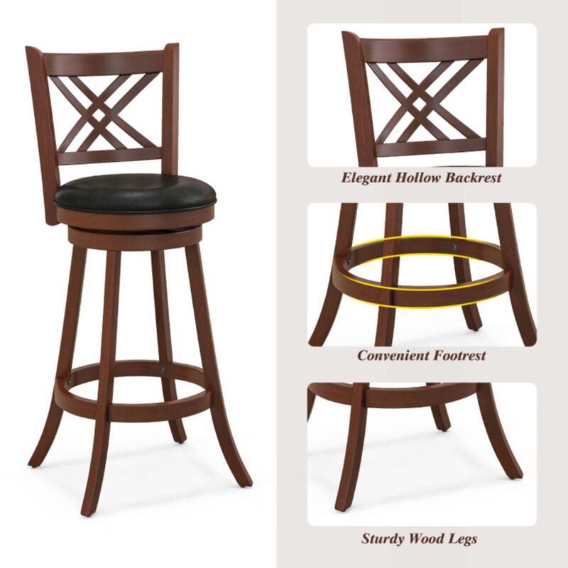 Hivvago 360° Swivel Upholstered Barstools Set of 2 with Back and Footrest