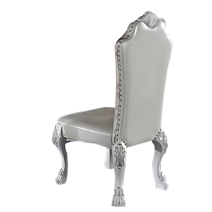 Ally 25 Inch Side Chair Set of 2, Curved Top, Carved Scrolled Motifs, White - Benzara
