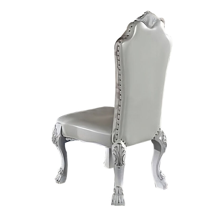 Ally 25 Inch Side Chair Set of 2, Curved Top, Carved Scrolled Motifs, White - Benzara