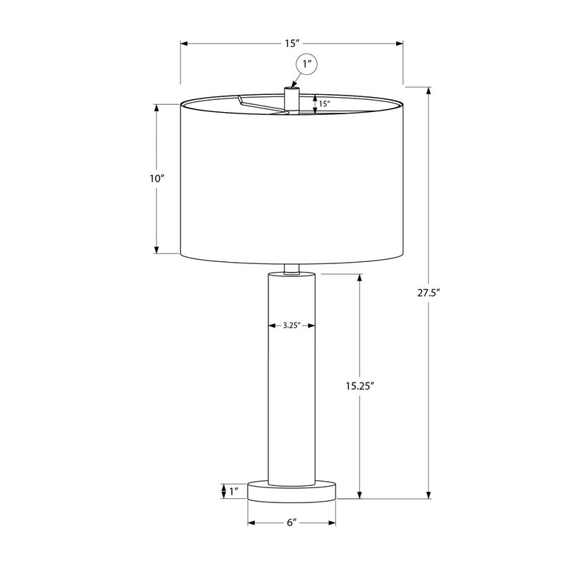 Monarch Specialties I 9657 - Lighting, 28"H, Table Lamp, Nickel Metal, Ivory / Cream Shade, Contemporary