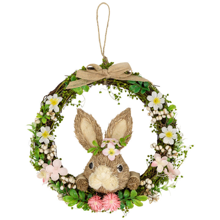 Spring Floral Easter Wreath with Peering Rabbit - 11" - Green and Pink Spring Floral Easter Wreath with Peering Rabbit - 11" - Green and Pink