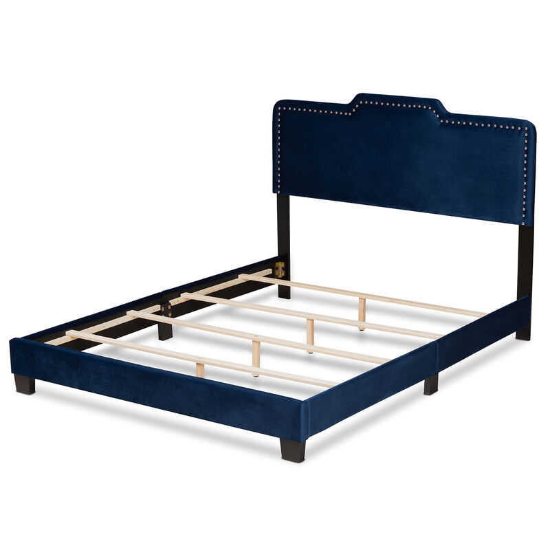 Baxton Studio Benjen Glam Navy Velvet Fabric Upholstered Full Size Panel Bed